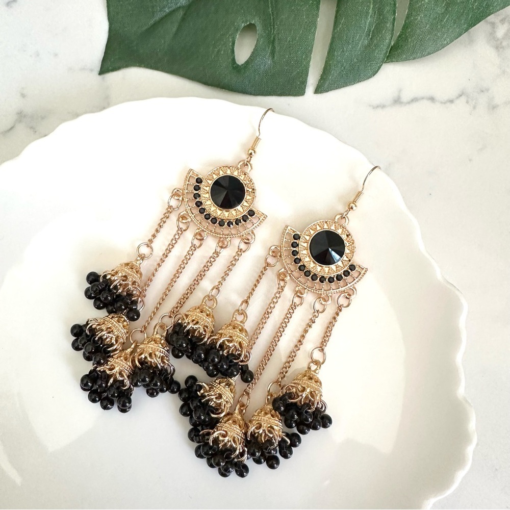 2/$30🌵 Gold Bollywood Metal Earrings Tassel Jhumka Egyptian Indian Jewelry NEW